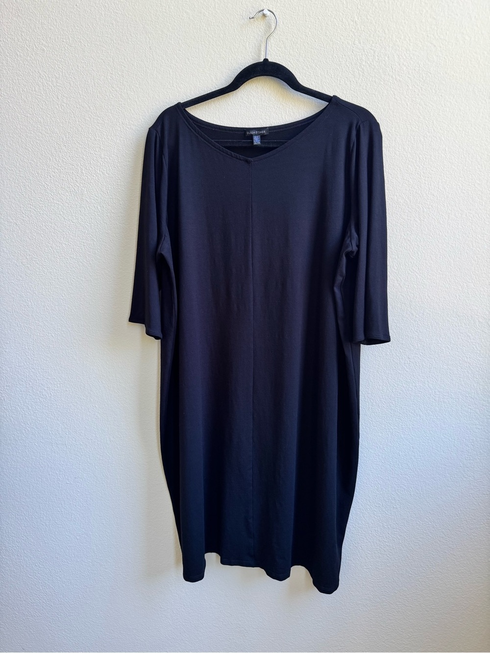 Eileen Fisher Black V-Neck Midi Dress